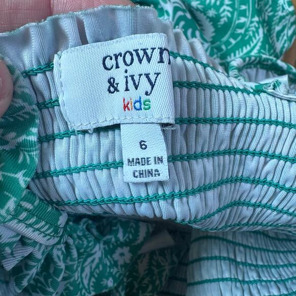 Crown & Ivy green white smocked ruffle strap swimsuit SIZE 6 - Picture 3 of 5